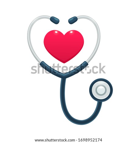 Medical stethoscope with heart icon. Health care and medicine worker symbol, isolated vector illustration.