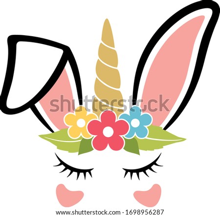 Unicorn monogram with Easter eggs - vector kids clipart design element