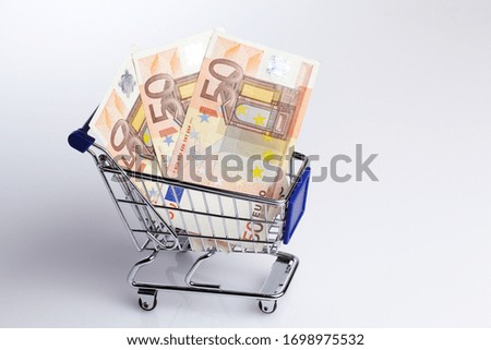 Icon image shopping cart with euro banknotes