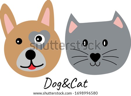 Cute cat and dog head, vector illustration