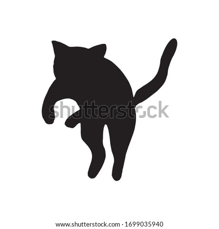 Cute hand drawn cat in jumping motion on white background. Vector adorable animals in trendy Scandinavian style. Funny, cute, hygge illustration for poster, banner, print, decoration kids playroom.