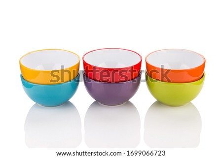 Color porcelain bowl on white background