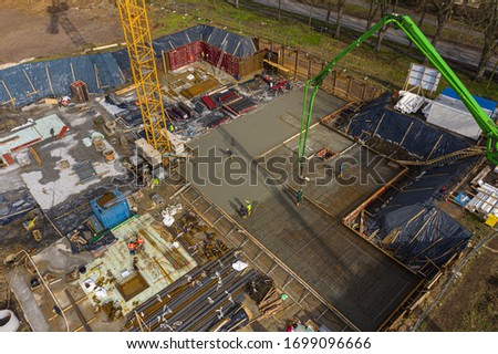 Aerial view of foundation pouring for building a house