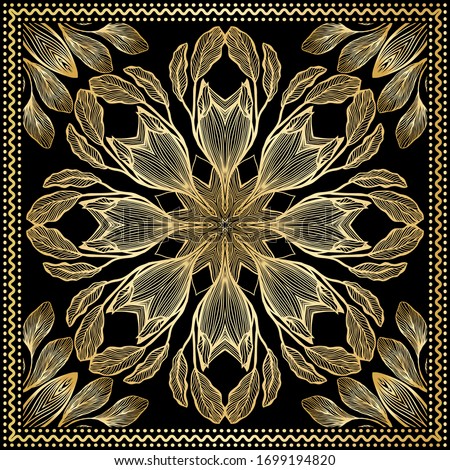 Bandana Gold Clipart. Headband clipart print, vector floral illustration with abstract golden gradient waves and lines. Use for sublimation printing. Bandana Silk Scarf Pattern.