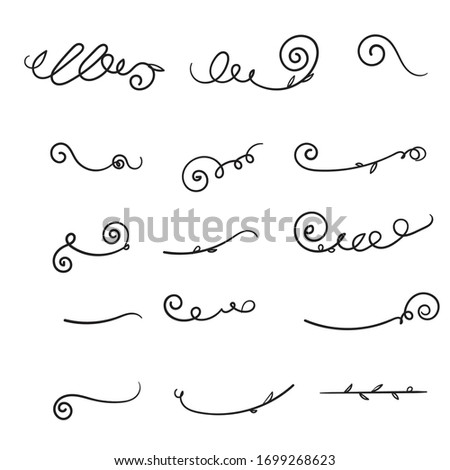 Hand drawn flourishes swirls, text dividers, wedding decor design elements.doodle style vector