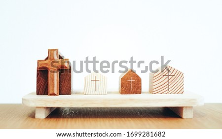 Home church online, wooden home church, community of Christ, Mission of gospel, with blank copy space