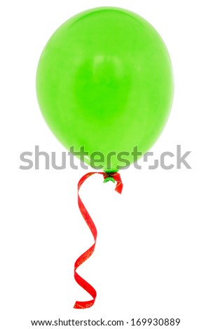 Green happy air flying balloon isolated on white background 