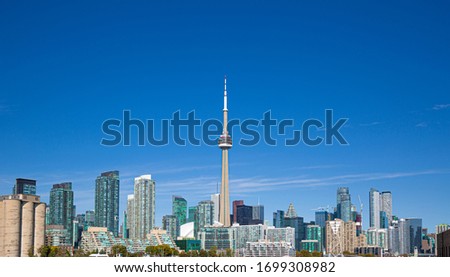 Scenic Toronto financial district skyline view from Ontario Lake