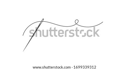 Needle and thread silhouette icon vector illustration. Tailor logo with needle symbol and curvy thread isolated on white background. Tailor logo template, fashion icon element, needlework instrument Royalty-Free Stock Photo #1699339312