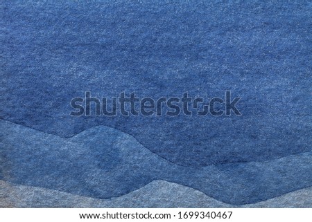 Abstract art background navy blue colors. Watercolor painting on canvas with denim pattern of sea waves. Fragment of artwork on paper with wavy line and gradient.