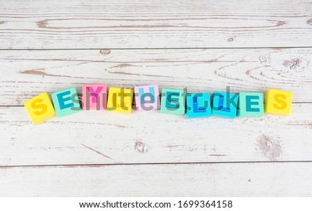 "seychelles"-the words on wooden cubes.  A background image of english words on colorful building blocks.