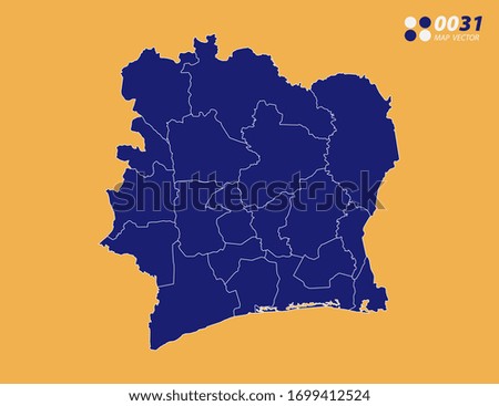 Vector blue of Ivory Coast map on yellow background.