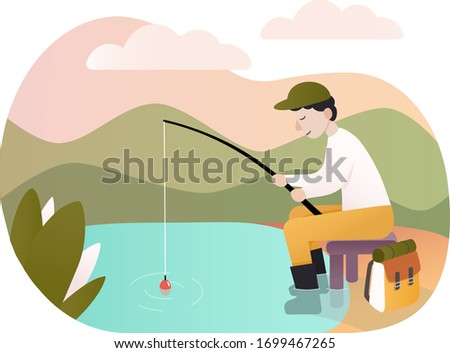 Man fishing in the mountains