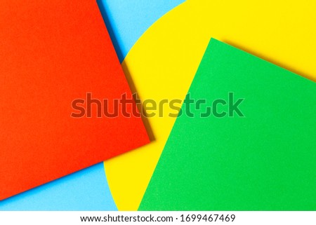 Abstract colored paper texture background. Minimal geometric shapes and lines in yellow, light blue, red, green colors