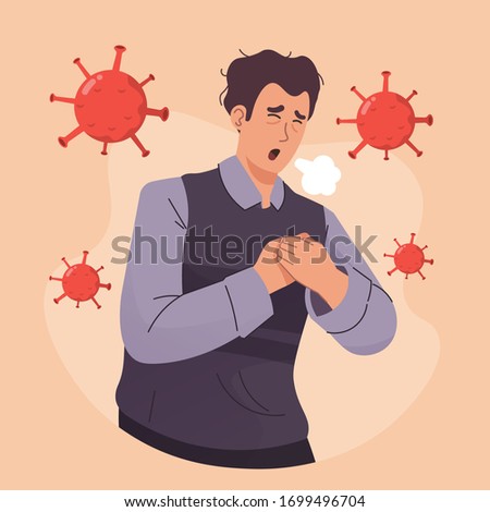 Man with difficulty breathing. Coronavirus symptom Royalty-Free Stock Photo #1699496704