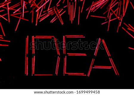 Idea text concept banner . Creative word composition. The word IDEA. Creative concept. Top view,The word IDEA made of wooden letters