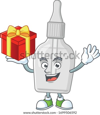 Charming bottle with pipette mascot design has a red box of gift