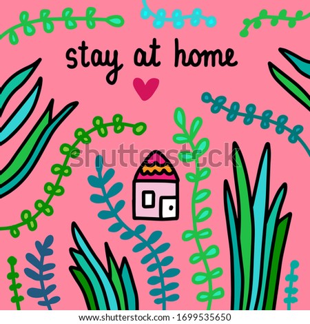 Stay at home hand drawn vector illustration in cartoon comic style tiny house plants herbarium quarantine isolation pandemic