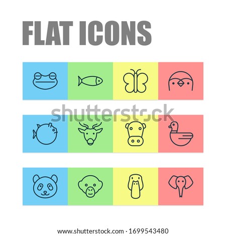 Zoology icons set with cow, seafood, butterfly and other goose elements. Isolated illustration zoology icons.