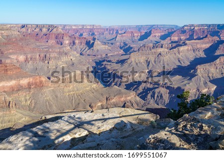 hiking the rim trail to mohave point at the south rim of grand canyon in arizona in the usa