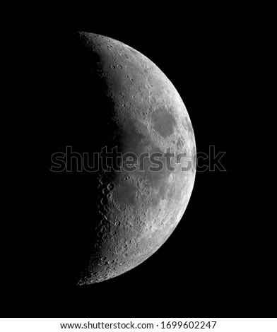 Half moon. High resolution sharp image by night on a black background