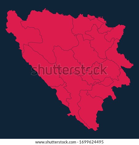 High Detailed Red Map of Bosnia Herzegovina on Dark isolated background, Vector Illustration EPS 10