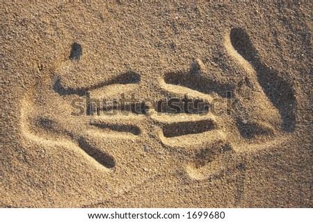 Two handprints in the sand