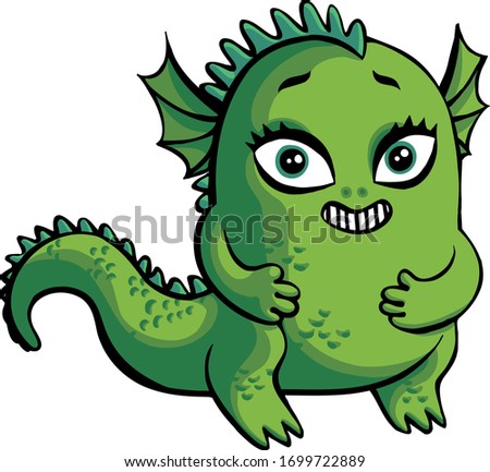 Strange, cute, funny monster lizard. Cartoon character.
