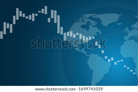 Business diagram of decrease on the blue background of earth map with copy space. Vector illustration of global recession EPS10