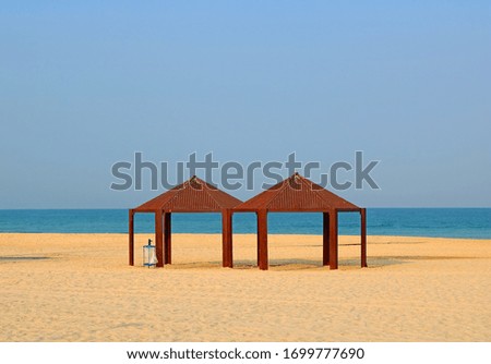 View on public beach on Mediterranean Sea in the morning in Ashkelon, Israel