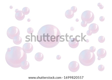 Bright cartoon bubbles over layer. Clip art, summer and soap joy on white background