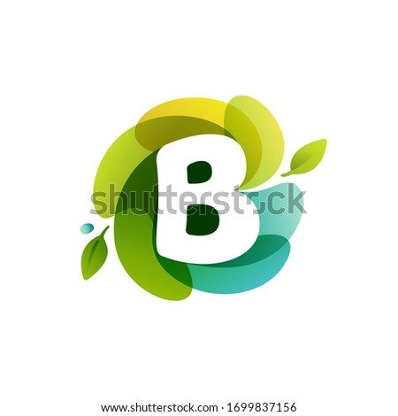 Letter B ecology logo on swirling overlapping shape. Vector icon perfect for environment labels, landscape posters and garden identity, etc.