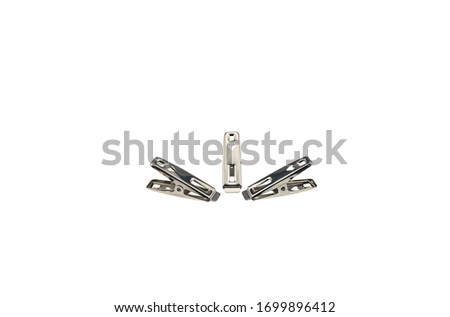 steel clothespin isolated on white background