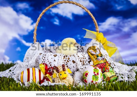 Easter, Rabbit, Chicken, Eastern basket