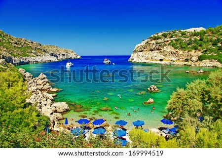 turquoise beaches of Rhodes,Greece Royalty-Free Stock Photo #169994519