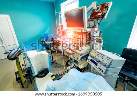 Modern medical operating theatre with electronic equipment. Medical instruments. Medicine of future concept