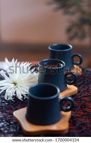 arabic coffee cups set with coffee beans 