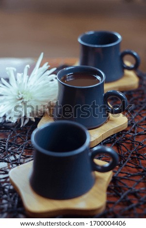 arabic coffee cups set with coffee beans 