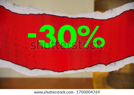 inscription minus thirty percent on red banner of super market. Discount on vacation at the sea. -30%. black friday. 