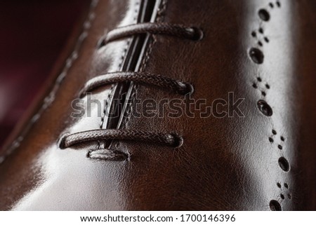 Close up of a new pair of brown leather dress shoes