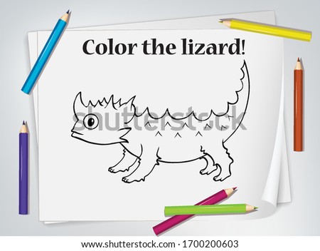 Children lizard coloring worksheet illustration
