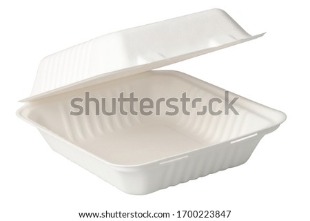 Biodegradable eco-friendly food container isolated white background open. Compostable fast food packaging Royalty-Free Stock Photo #1700223847