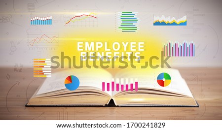 Open book with EMPLOYEE BENEFITS inscription, new business concept