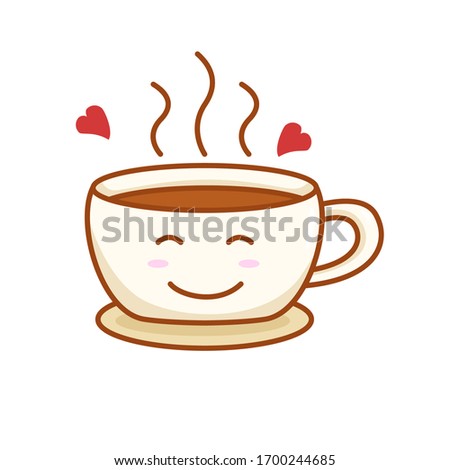 Cute cup of coffee vector illustration with facial expression isolated on white background. Coffee character clip art