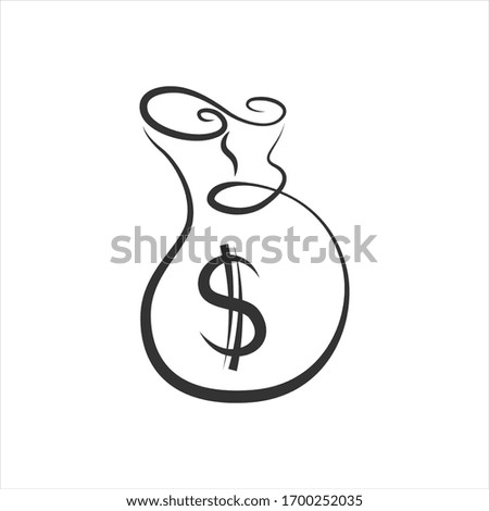 Illustration of a bag with golden coins in hand-drawn style. Vector illustration
