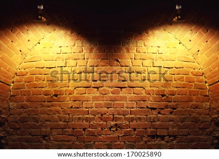 Background of brick wall with lights 