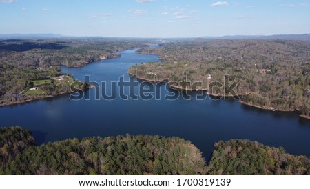 This a picture from a drone of lake W. Kerr Scott in NC.