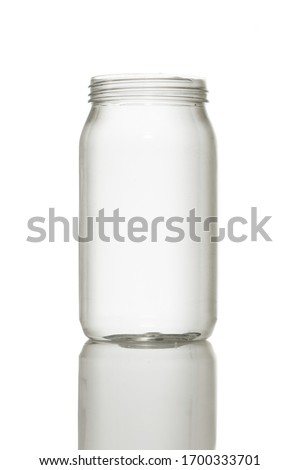 Transparent Empty mayo container. plastic mayonnaise jar isolated on white background front view open no lid cap Royalty-Free Stock Photo #1700333701