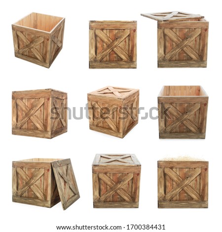 Set of old wooden crates on white background Royalty-Free Stock Photo #1700384431