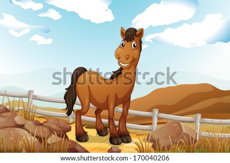 Illustration of a brown horse near the fence